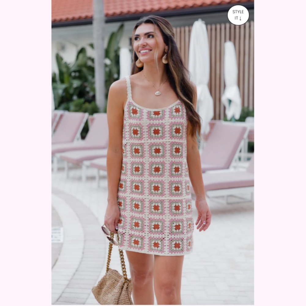 Pink Lilly crochet mini dress